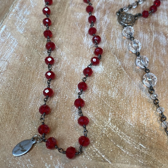 LOYAL MUSE Red & Clear Crystal Rosary Bead Necklace - Picture 9 of 9